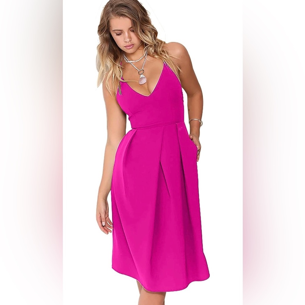 Eliacher Women's V Neck Spaghetti Straps Summer Dress Backless Pockets